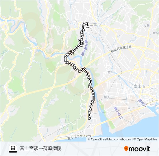 富士宮駅線:富士宮駅 発 蒲原病院 行き バスの路線図