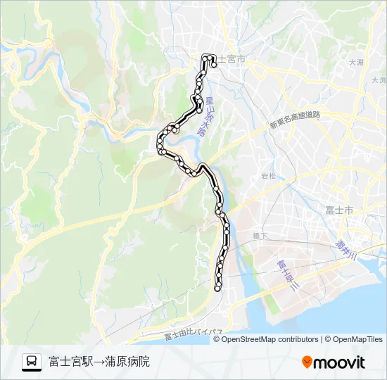 富士宮駅線:富士宮駅 発 蒲原病院 行き Bus Line Map