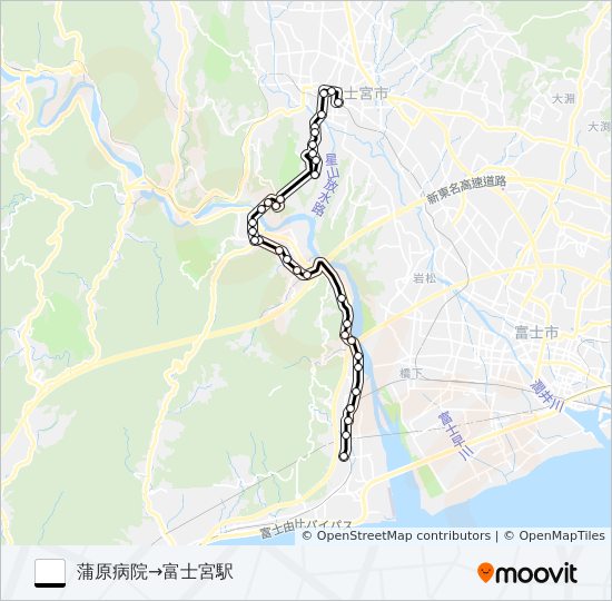 富士宮駅線:蒲原病院 発 富士宮駅 行き bus Line Map