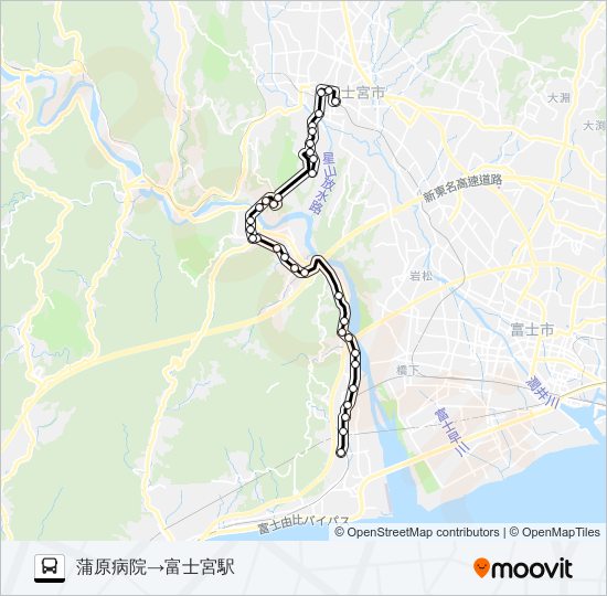 富士宮駅線:蒲原病院 発 富士宮駅 行き バスの路線図