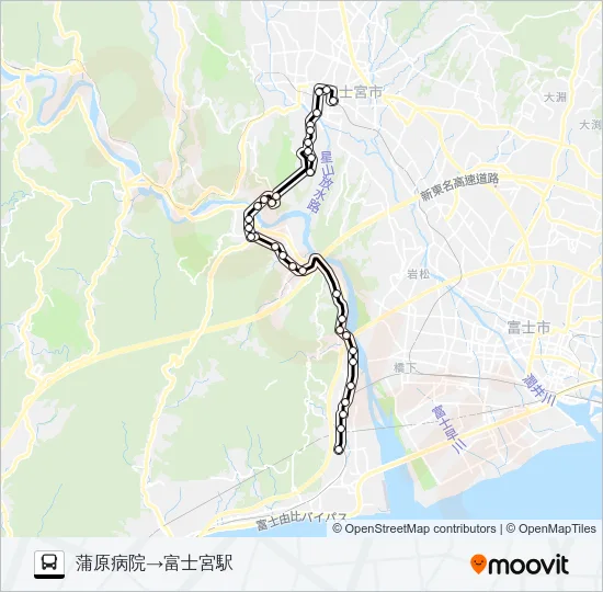富士宮駅線:蒲原病院 発 富士宮駅 行き Bus Line Map