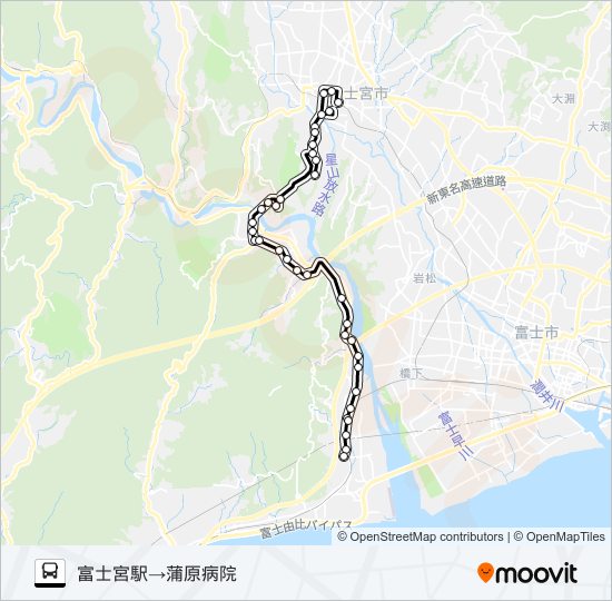 富士宮駅線:富士宮駅 発 イオン経由 蒲原病院 行き bus Line Map