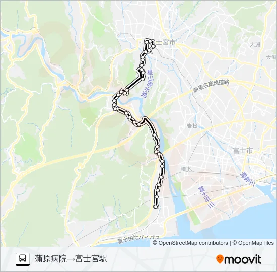 富士宮駅線:蒲原病院 発 イオン経由 富士宮駅 行き Bus Line Map