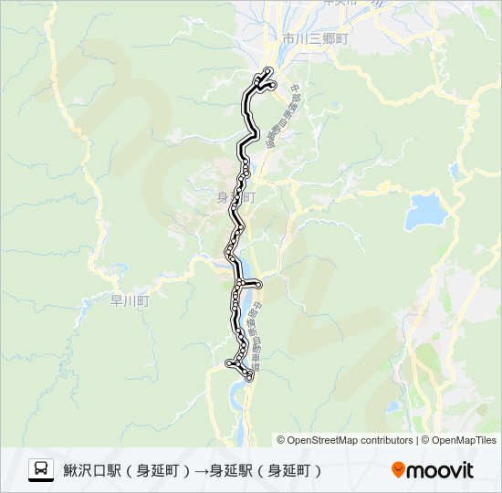 鰍沢口駅→身延駅 バスの路線図