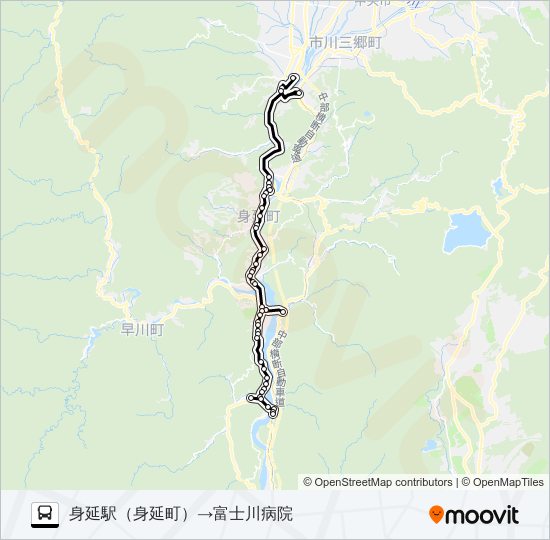 身延駅→富士川病院 バスの路線図