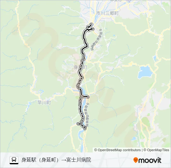 身延駅→富士川病院 Bus Line Map