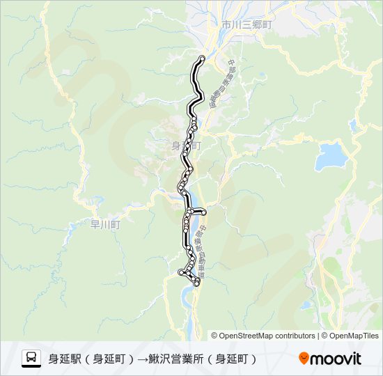 身延駅→鰍沢(営) バスの路線図