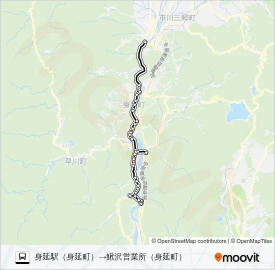 身延駅→鰍沢(営) バスの路線図