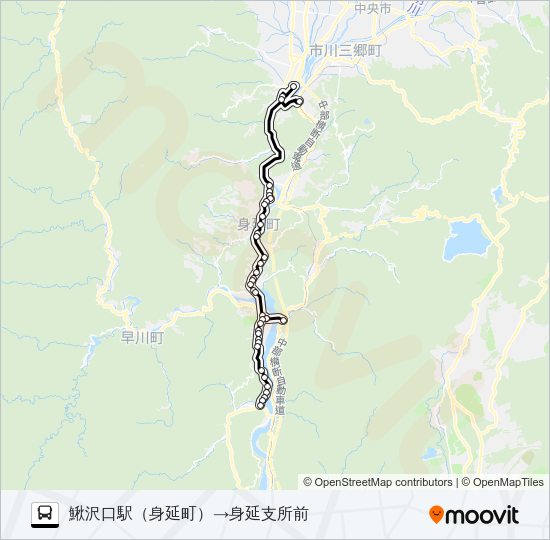 鰍沢口駅→身延支所 バスの路線図