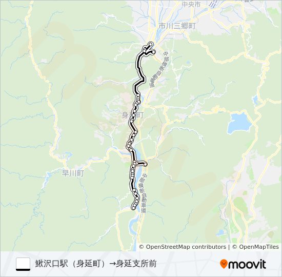 鰍沢口駅→身延支所 バスの路線図