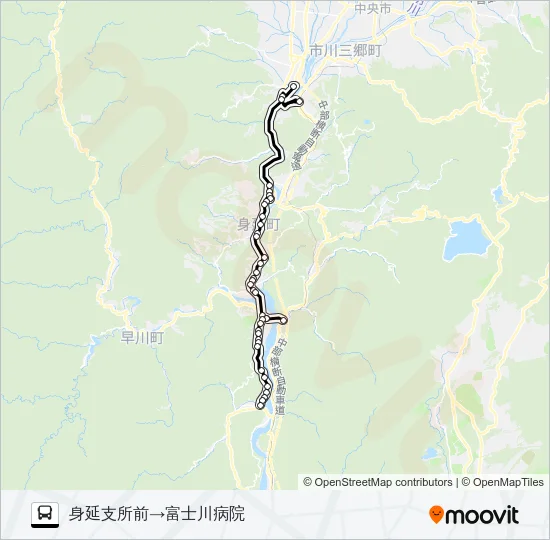 身延支所→富士川病院 バスの路線図