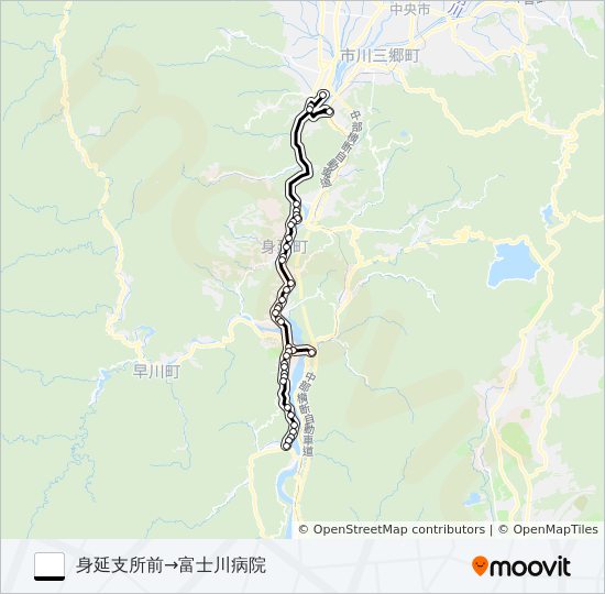 身延支所→富士川病院 バスの路線図