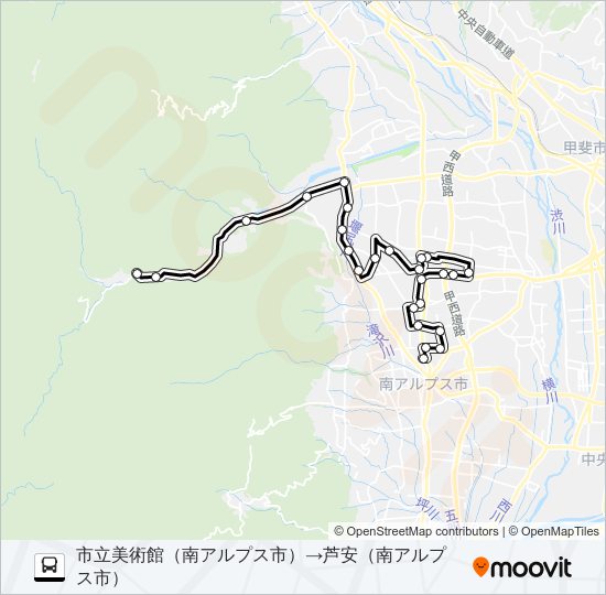 1号車:芦安線（1便） バスの路線図