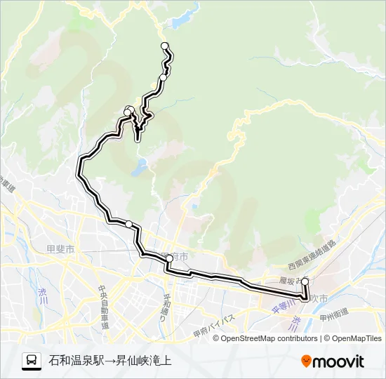 09:石和温泉駅発  発 （快速）グリーンライン経由　昇仙峡滝上 行き Bus Line Map