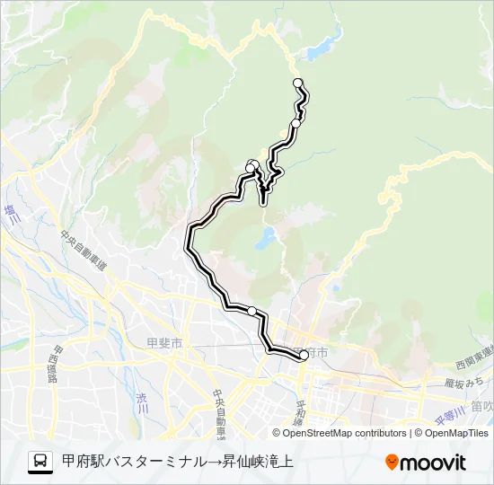 09:甲府駅バスターミナル  発 （快速）グリーンライン経由　昇仙峡滝上 行き Bus Line Map