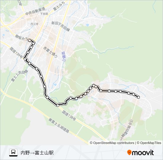 内野発  富士山駅方面行き バスの路線図