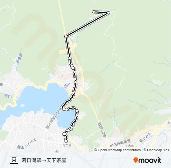 河口湖駅発  天下茶屋方面行き バスの路線図