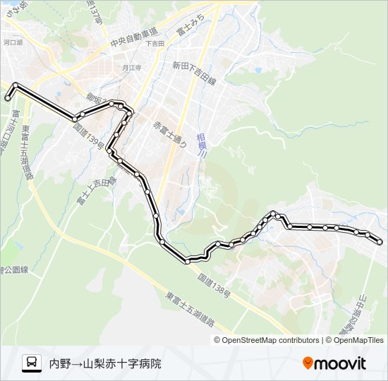 内野発  山梨赤十字病院方面行き bus Line Map
