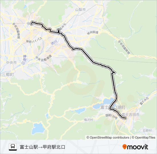 富士山駅発  甲府駅北口方面行き バスの路線図