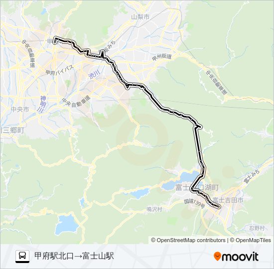 甲府駅北口発  富士山駅方面行き バスの路線図