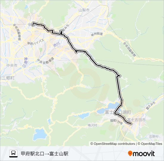 甲府駅北口発  富士山駅方面行き バスの路線図