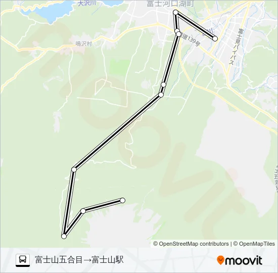 富士山五合目発  富士山駅方面行き Bus Line Map
