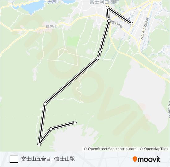 富士山五合目発  富士山駅方面行き バスの路線図
