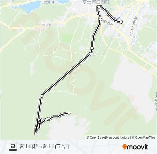 富士山駅発  富士山五合目方面行き Bus Line Map