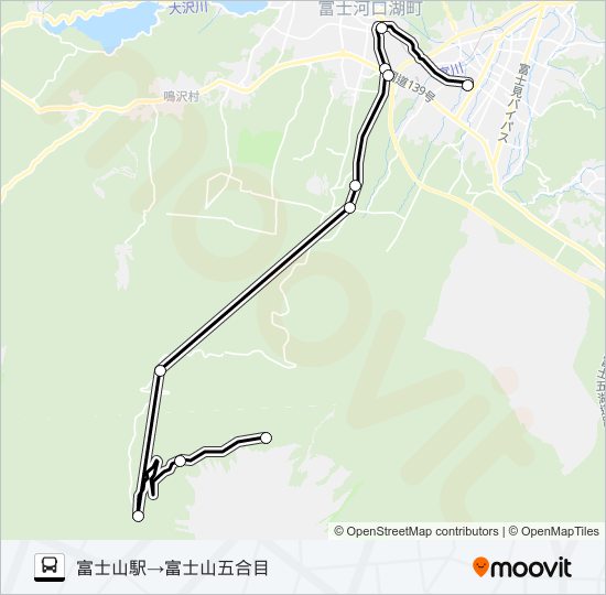 富士山駅発  富士山五合目方面行き バスの路線図