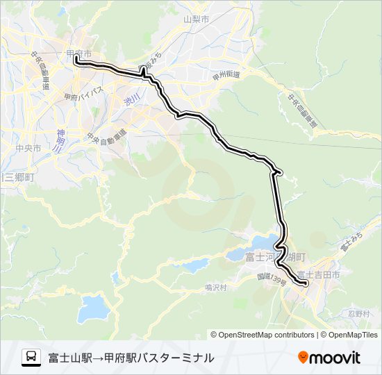 富士山駅発  甲府駅バスターミナル方面行き バスの路線図