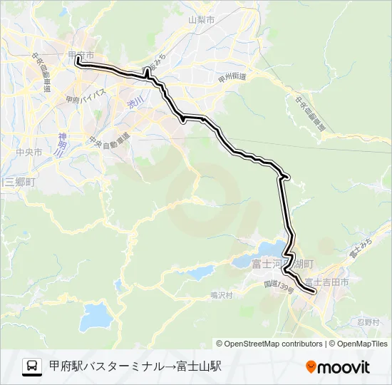 甲府駅バスターミナル発  富士山駅方面行き Bus Line Map