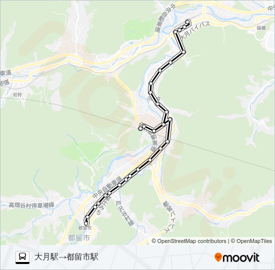 大月駅発  都留市駅方面行き バスの路線図