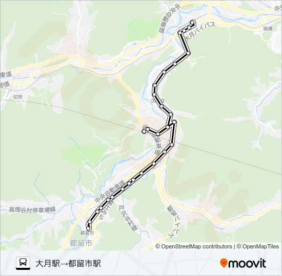 大月駅発  都留市駅方面行き bus Line Map