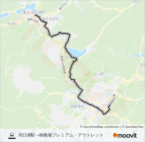 河口湖駅発  御殿場プレミアムアウトレット方面行き Bus Line Map