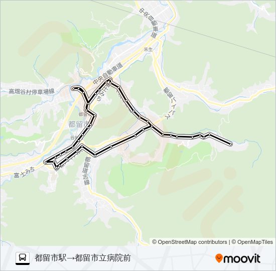 都留市駅発  都留市立病院前方面行き Bus Line Map
