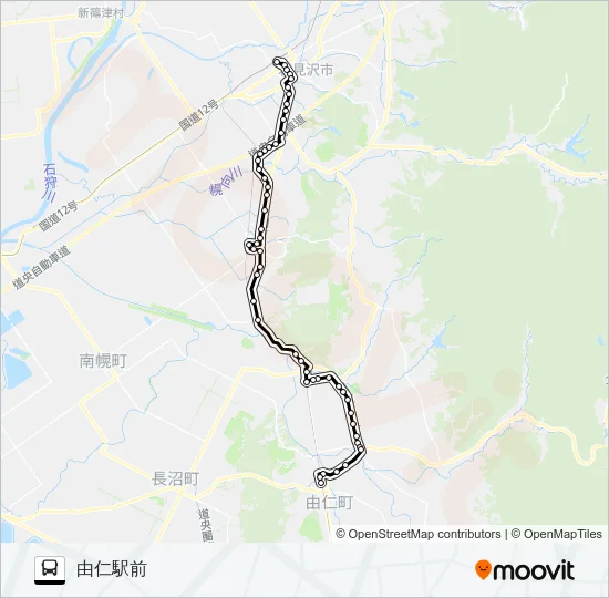 ２８岩見沢由仁線 バスの路線図