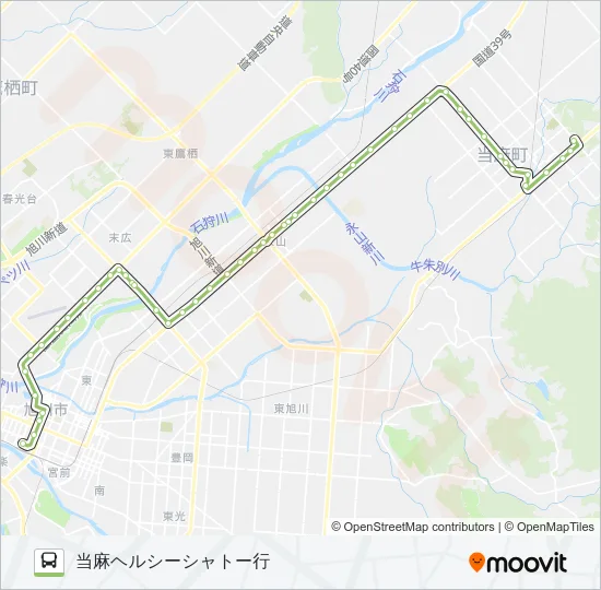 75-当麻線(末広経由) Bus Line Map