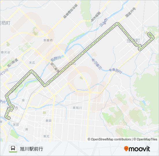 75-当麻線(末広経由) バスの路線図