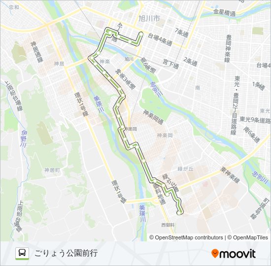 43-ごりょう公園線(忠別橋経由) バスの路線図