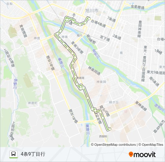 43-ごりょう公園線(忠別橋経由) バスの路線図