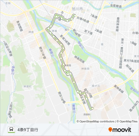 43-ごりょう公園線(忠別橋経由) バスの路線図