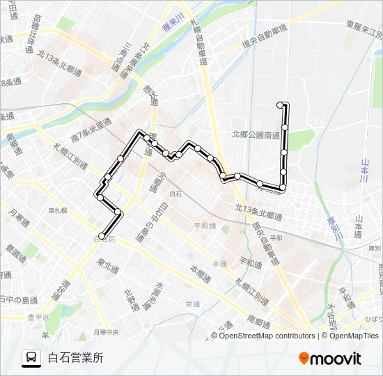 白５７北郷本線 バスの路線図