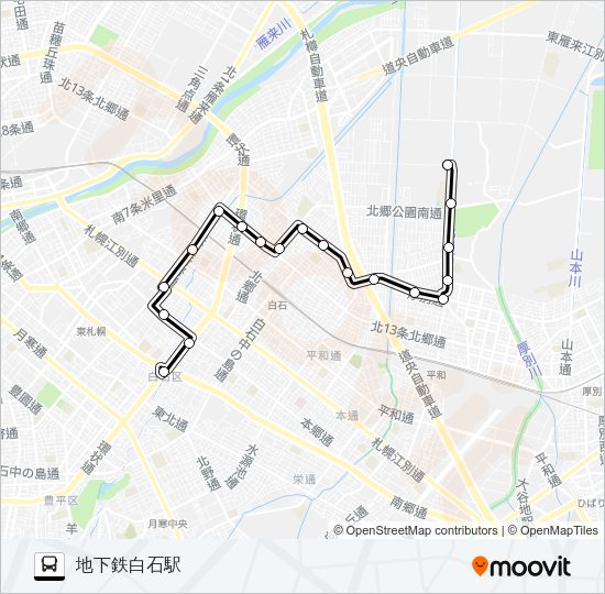 白５７北郷本線 バスの路線図