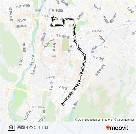 平７９西岡平岸線 バスの路線図
