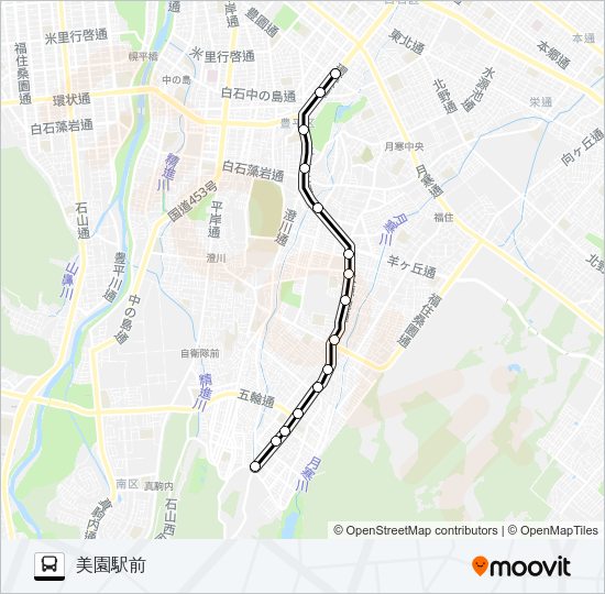 美８３西岡美園線 Bus Line Map