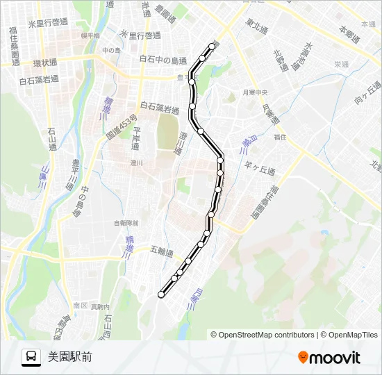 美８３西岡美園線 バスの路線図