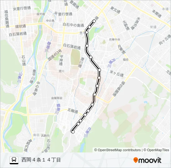 美８３西岡美園線 バスの路線図