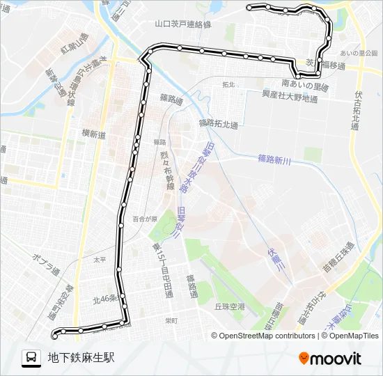 麻２２あいの里篠路線 バスの路線図