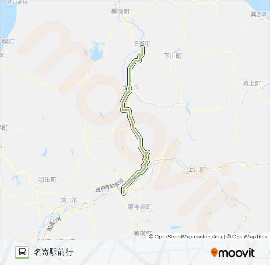 3-名寄線（遊湯ぴっぷ経由） バスの路線図