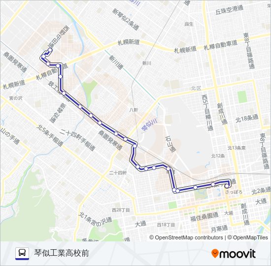 ５２ Route Schedules Stops Maps 琴似工業高校前